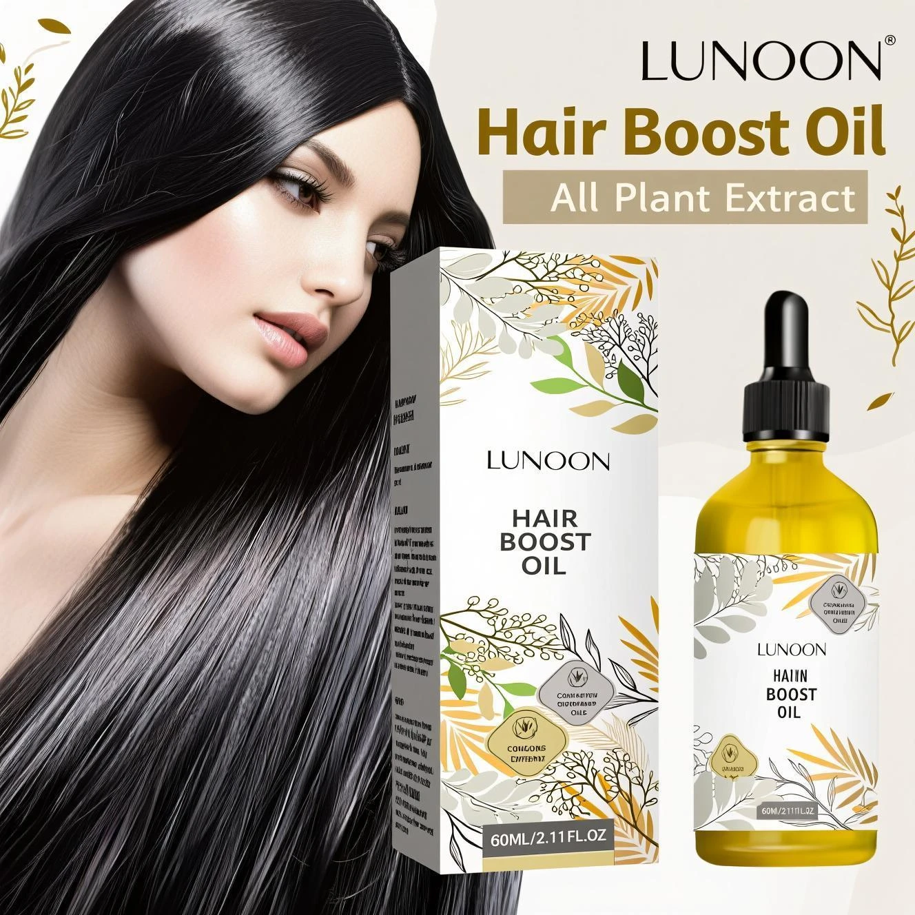 

Масло для роста волос LUNOON — 60 мл, смесь растительной основе с розмарином и касторовым маслом для уменьшения выпадения волос, утолщения волос, питания кожи головы
