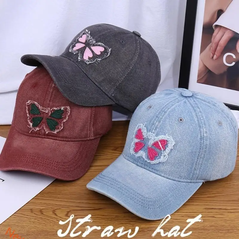 Outdoor Sunproof Baseball Hat with Butterfly Decals Adult Breathable Visor Hat Gathering Teen Sunproof Hat for Cycling LXAD