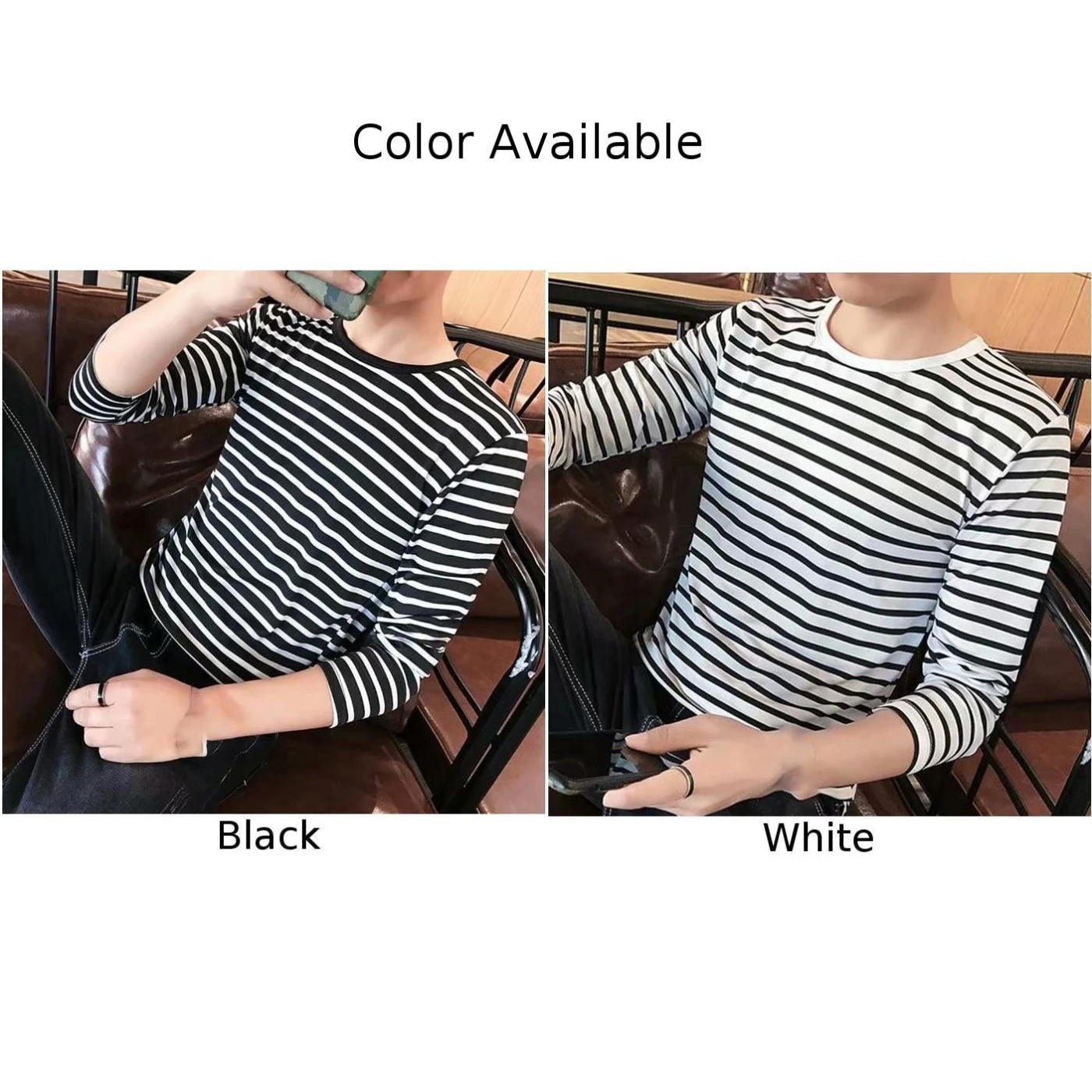 Striped T-shirt Men Long Sleeve Pullover Trendy Black White Striped Tops For Men Harajuku Casual Base Shirt Invisible Undershirt