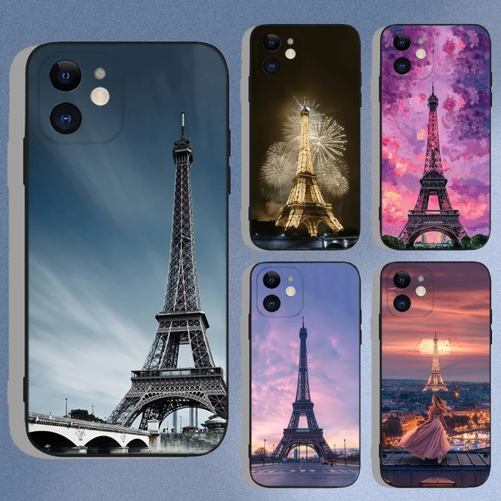 

Classic Paris Eiffel Tower Phone Case For iPhone 16e,16,15,14,13,12,11,XS,XR,X,8,7,Pro,Max,Plus,Mini Silicone Black Funda Shell