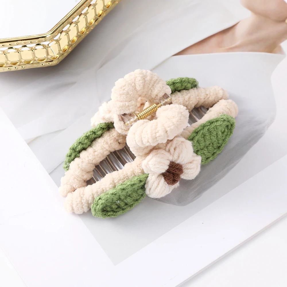 AWAYTR Women Flannelette Wrapped Hair Claw Clip Wool Flower Hair Claws Hairpins Girl Shark  Korean Fashion Hair Accessories Gift