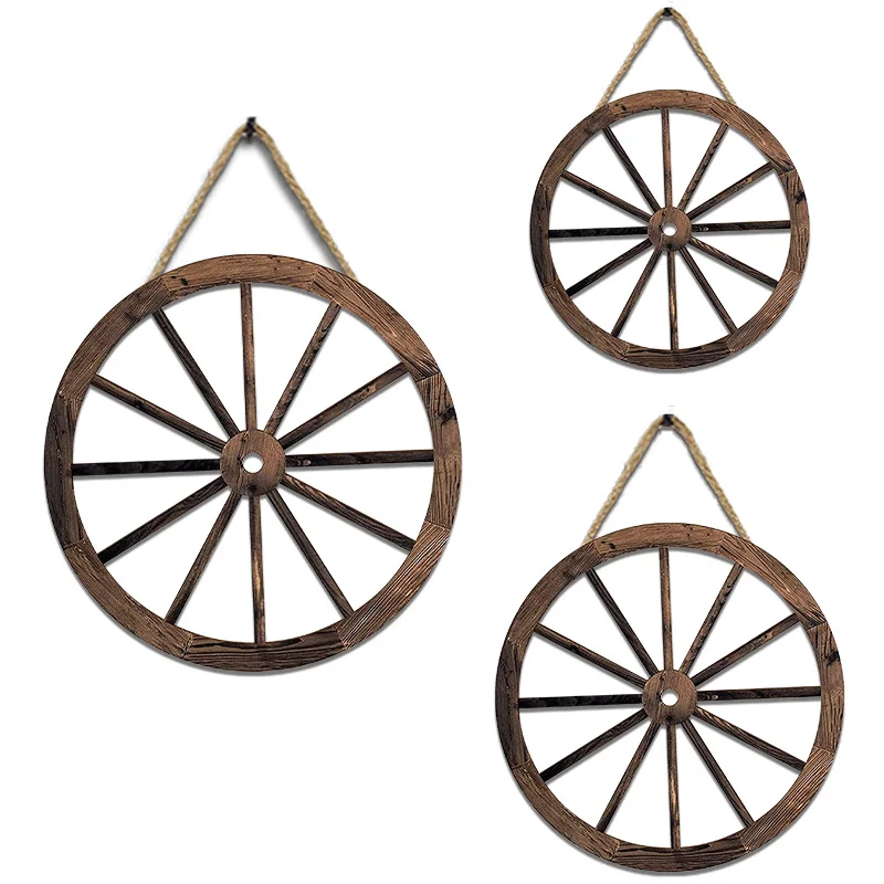 Wall Decoration Wall Hanging European American Home Decoration Retro Wooden Wheel Pendant Western Wooden Wheeler Wall Decoration