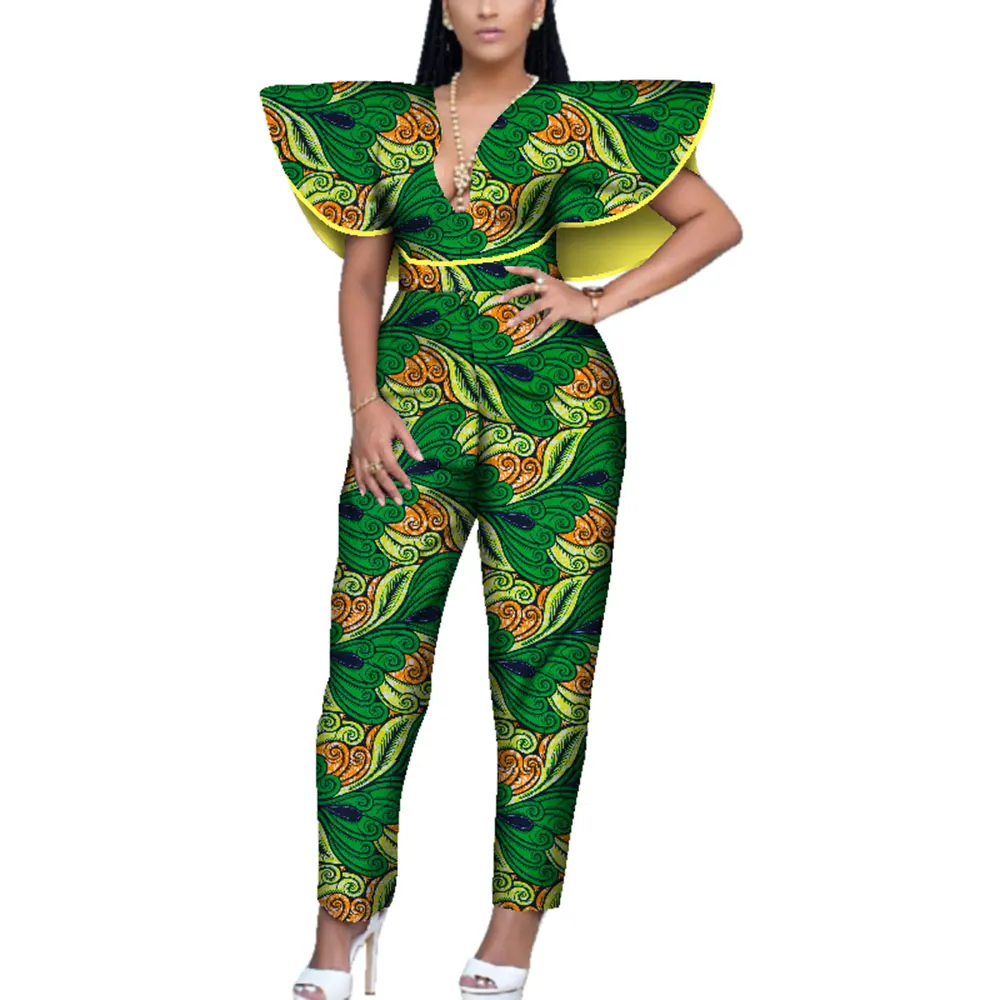 Ropa africana para mujer, mono con estampado de Ankara, monos sexis sin mangas con cuello en V, peleles, moda africana para mujer Boubou WY3945