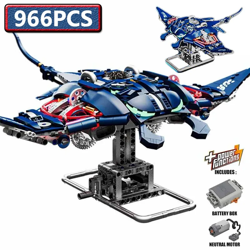 

Electric Devil Rays Building Blocks Mechanical Mobulidae Model Desktop Decoration Toy Holiday Gift for Kids Adults 966 PCS