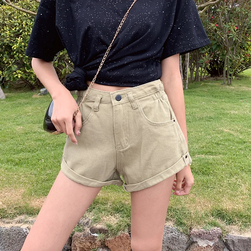 Black Denim Short Pants Women's Summer High Waist A-Line Loose 2026 New Style Summer Cuffed Ultra-Short Hot Pants