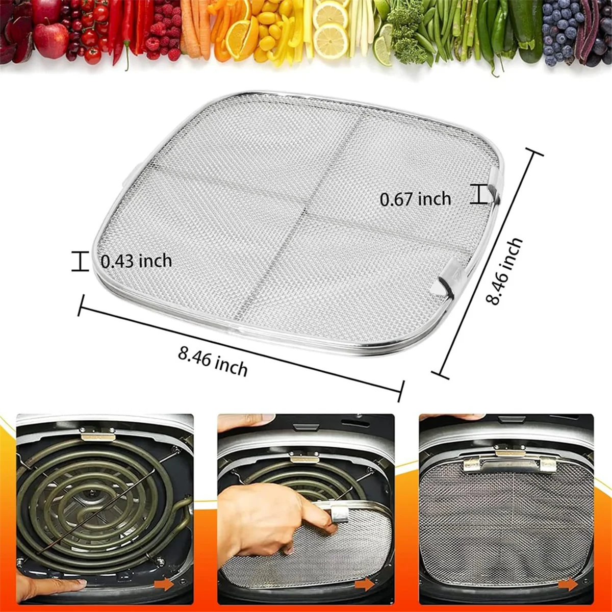 AT59 Splatter Shield+Oven Rack for Ninja Foodi AG301 Air Fryer Accessories 5-In-1 Grill Air Fryer AG300,AG300C,AG301C,AG302