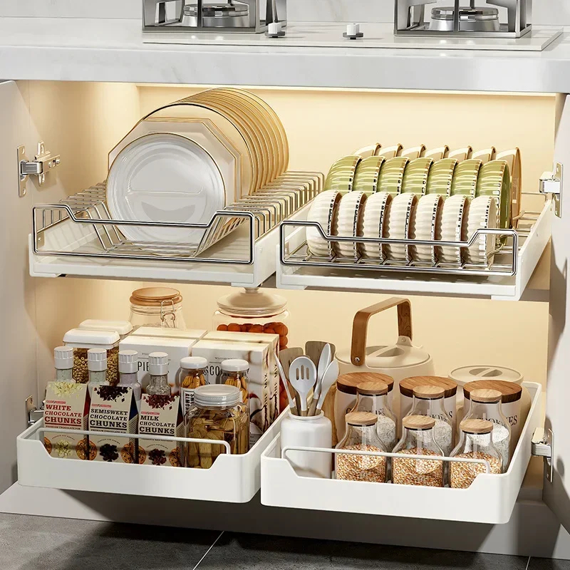 Multi-functional No punching kitchen pull-out rack pull basket cabinet slide rail kitchen pull basket