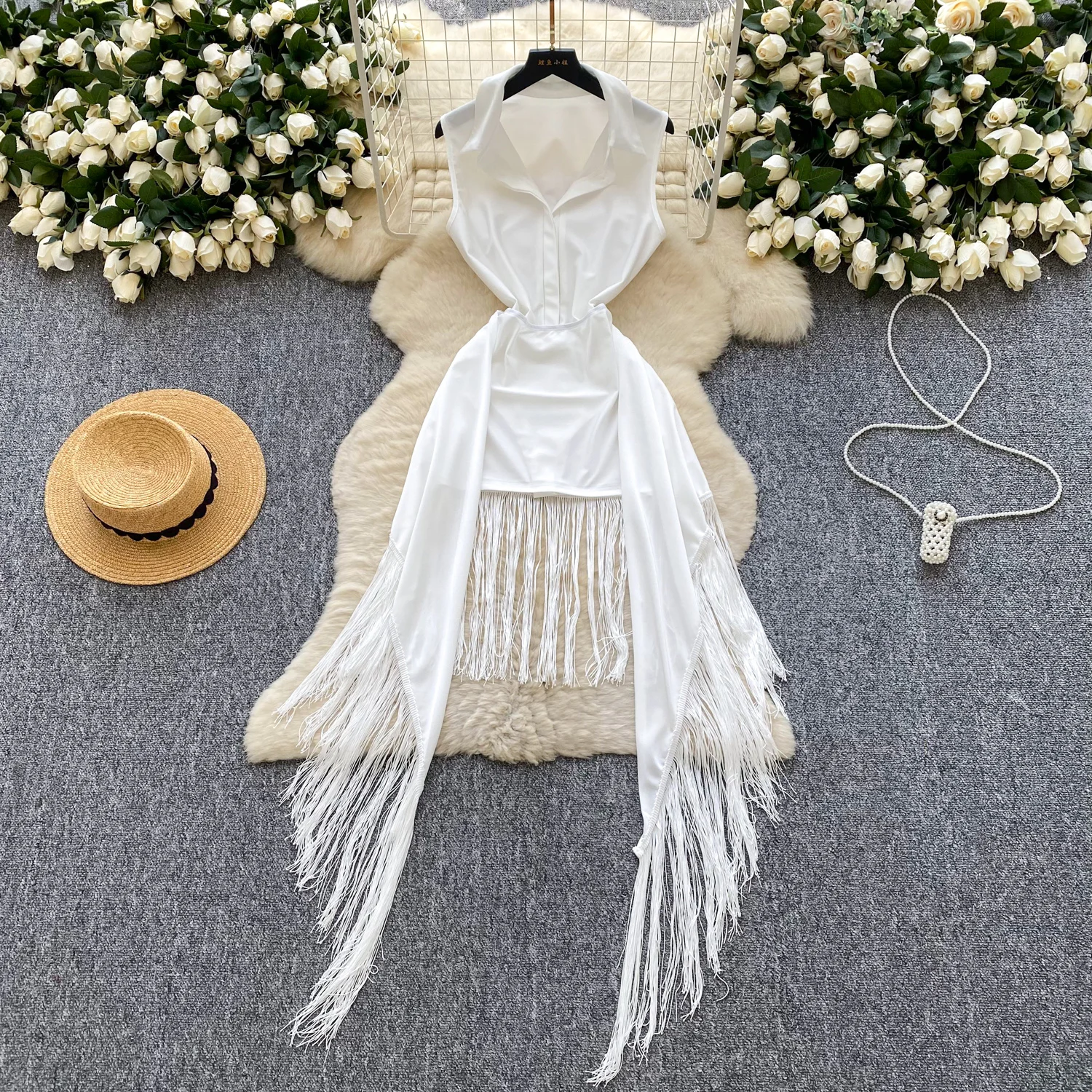 

Шикарное винтажное асимметричное платье-поло с кисточками, тонкое элегантное сказочное корейское модное платье, женская одежда