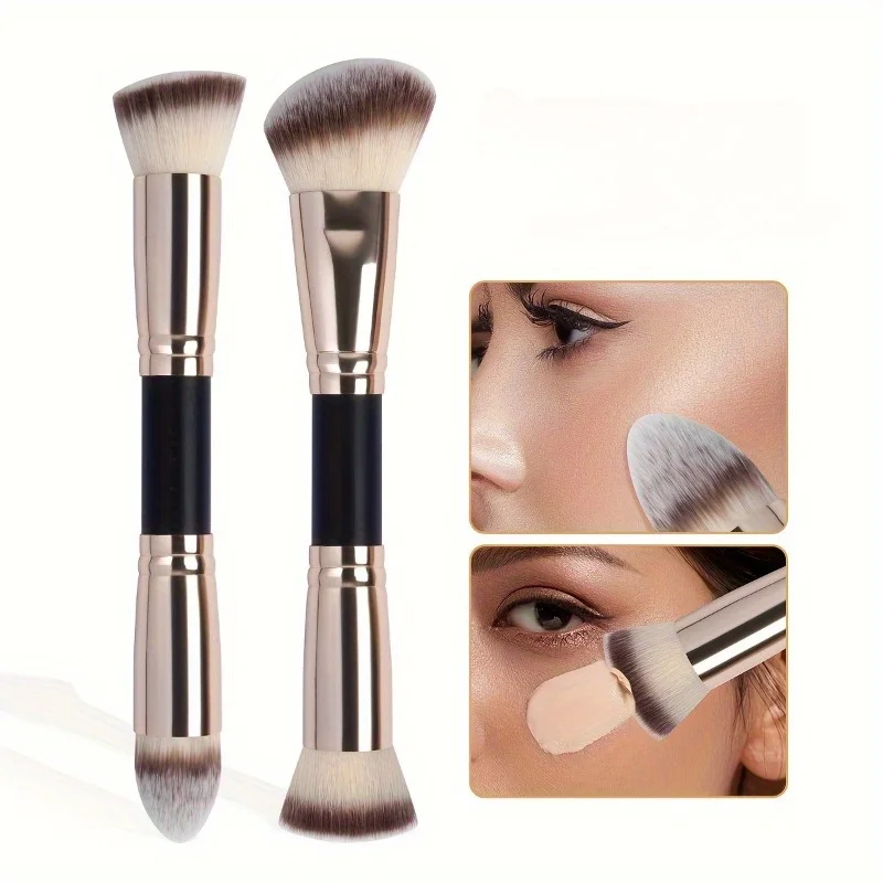 2pcs, Dual-ended Foundation Blush Brush Set Foundation Brush Blush Brush Face Brush Loose Powder Brush Makeup Tools