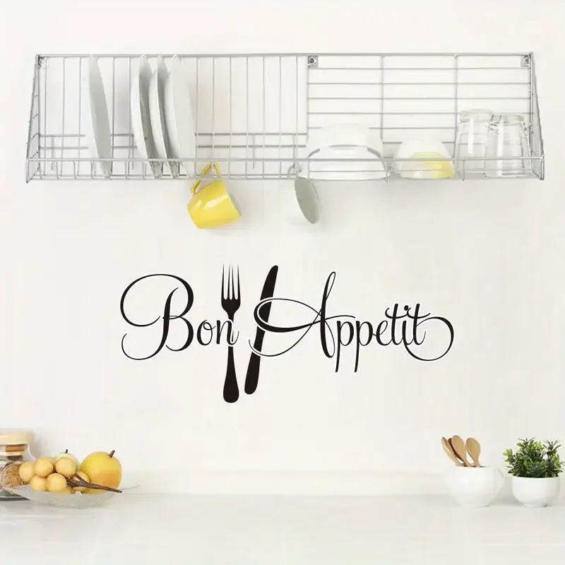 Reusable Self-Adhesive BON Appetit Wall Decal - Modern Geometric Kitchen Decor with Elegant Cursive Lettering, No Residue Remova
