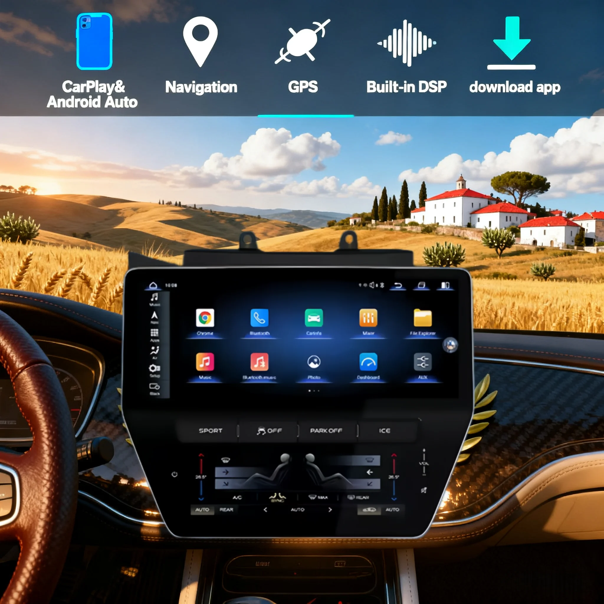 

22-дюймовый Android 13 с двойным экраном CarPlay автомобильный радиоприемник для Maserati GT 2007 2008-2015 GPS HD мультимедийный стереоплеер автоматический головное устройство