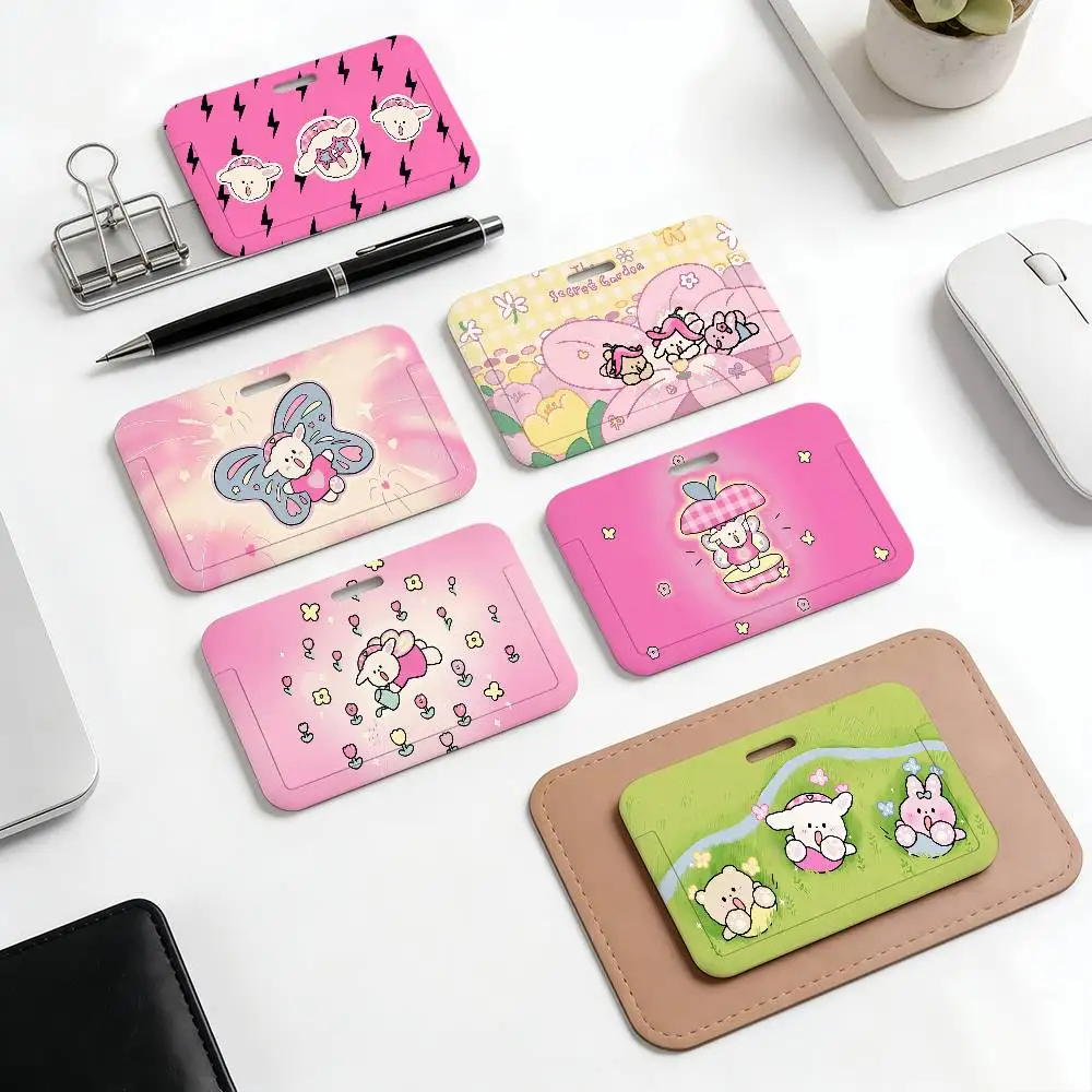 

fashion kawaii cartoon Cute puppy pink girly Badge Holder ID Card Credit Cards Protector with Clear Window Gift Office School