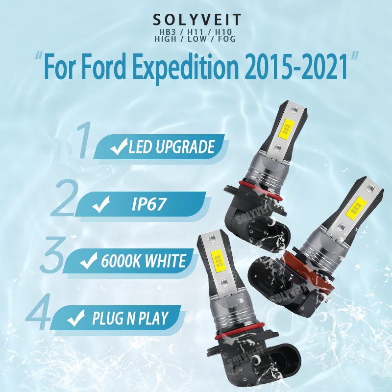 

HB3 H9 H10 LED High Low Fog Kit DIY Installation 4500LM Same Size, Same Socket FOR Ford Expedition 2015 2016 2017 2018 -2021