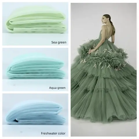 Green Transparent Tulle Fabric By The Meter for Clothing Wedding Dresses Decorations DIY Sewing Thin Soft Breathable Dense Cloth