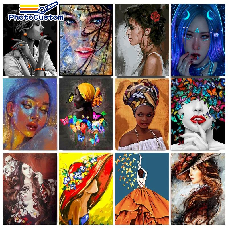 

PhotoCustom Oil Painting By Numbers Drawing On Canvas HandPainted Gift DIY Picture By Number Women Scenery Kits Home Decor