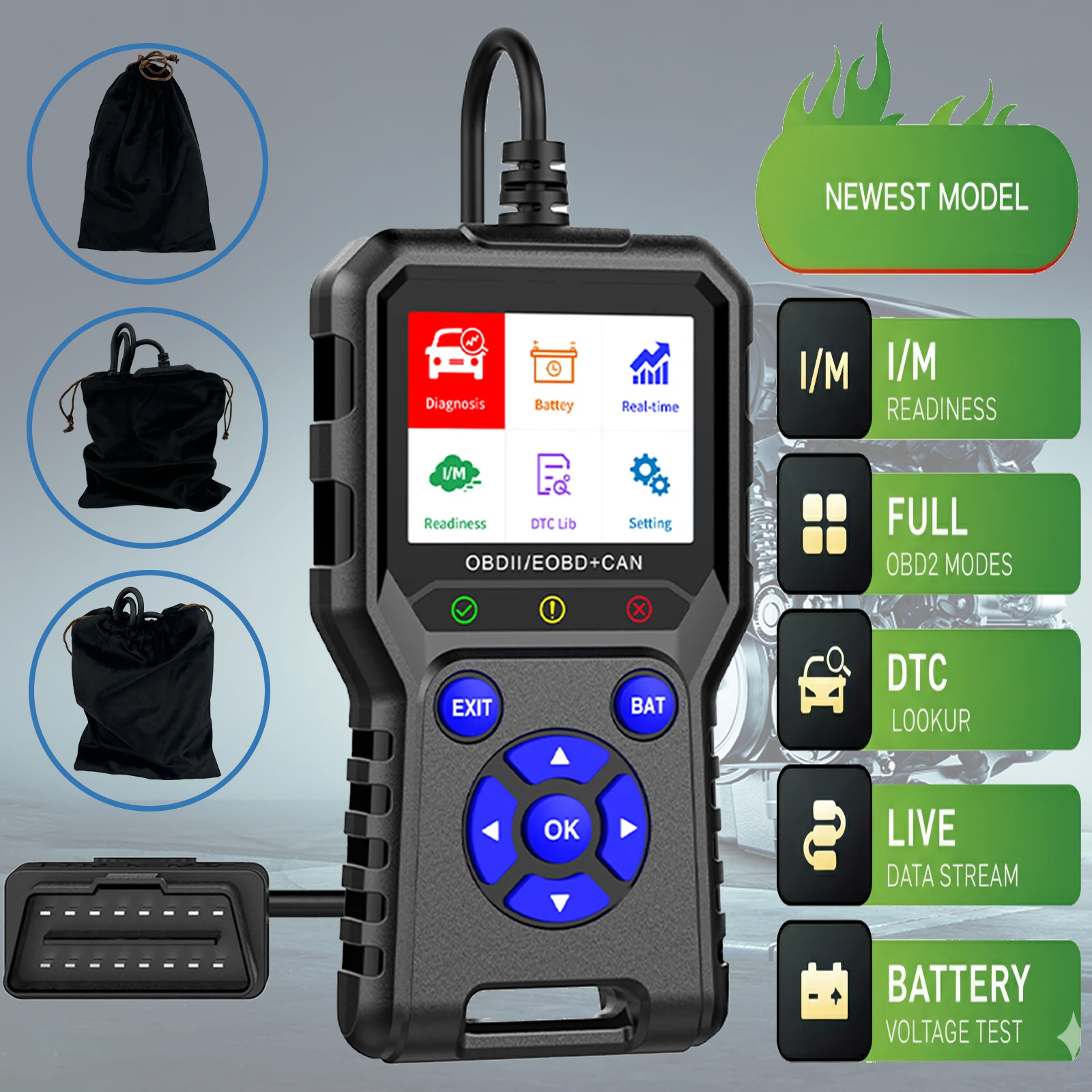 

Сканер OBD II с библиотекой DTC Устройство считывания кодов неисправностей двигателя автомобиля CAN Инструмент диагностического сканирования, чтение и четкие коды ошибок для 1996 или Ne