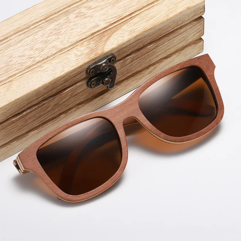 832  Bamboo wood glasses Brown Skateboard Wood Full Rim Frame Anti-Pressure Environmental Protection Polarized Sunglasses