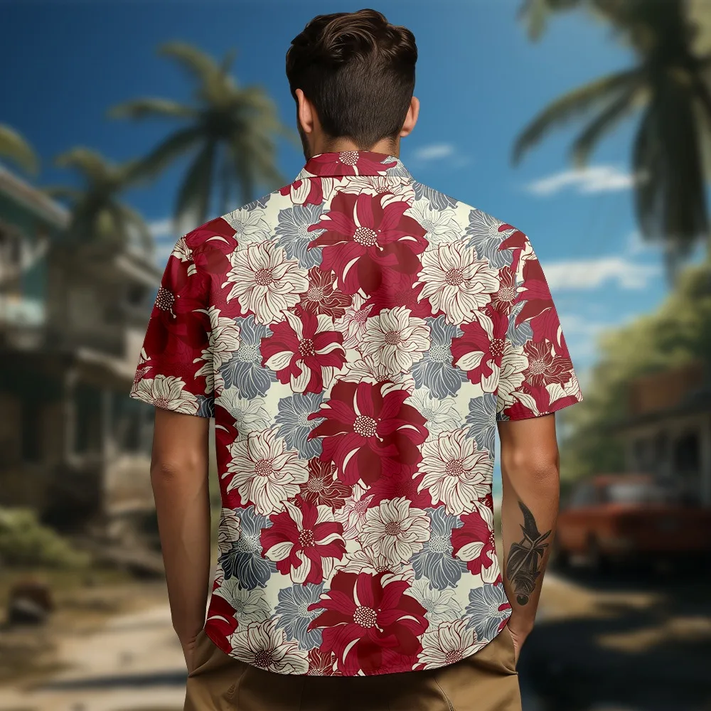 Men's Hawaiian Sunset Aloha Shirt Summer Short Sleeve Tops Colorful Loose Cotton Shirts Button Down Tropical Holiday Beach Shirt