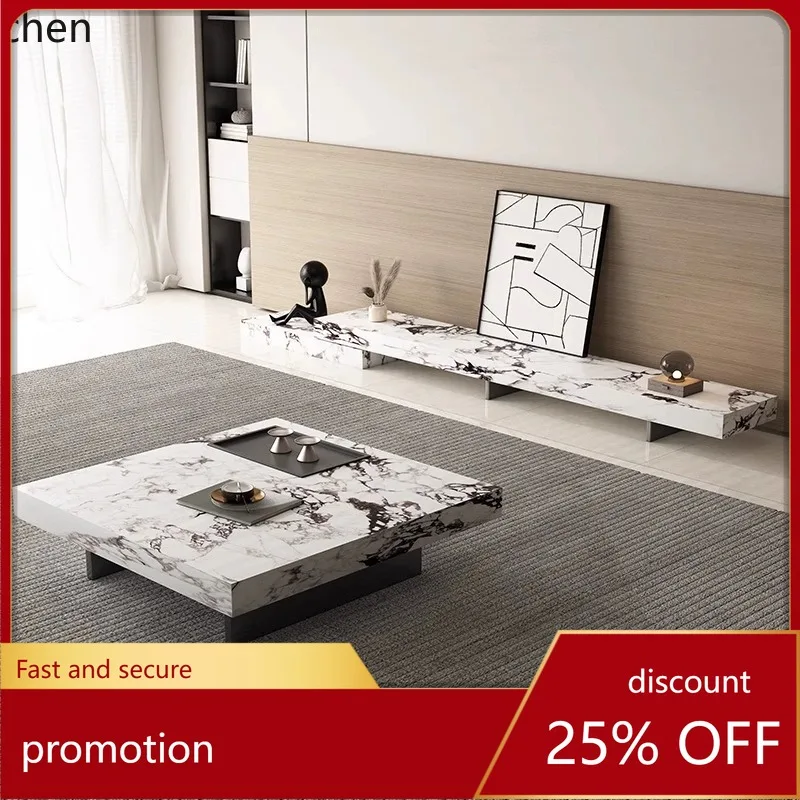 YFY Minimalist Rock Board TV Cabinet Living Room Home casual Square Marble Pattern