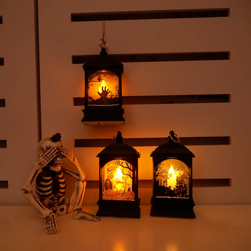 Pumpkin Ghost Castle Lantern LED Lamp Portable Hanging Jack-O-Lanterns Halloween Decoration Party Flame Haunted House Props Gift