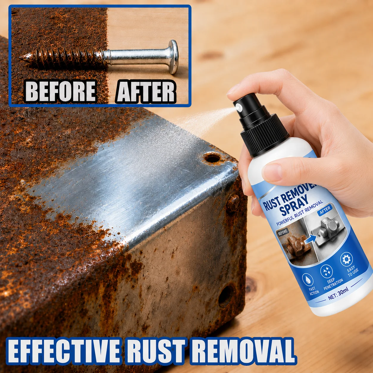 Multi-Purpose Rust Dissolving Spray, Quick Eliminate Iron Powder & Stains, for Auto Wheel Rims and All Metal Surfaces