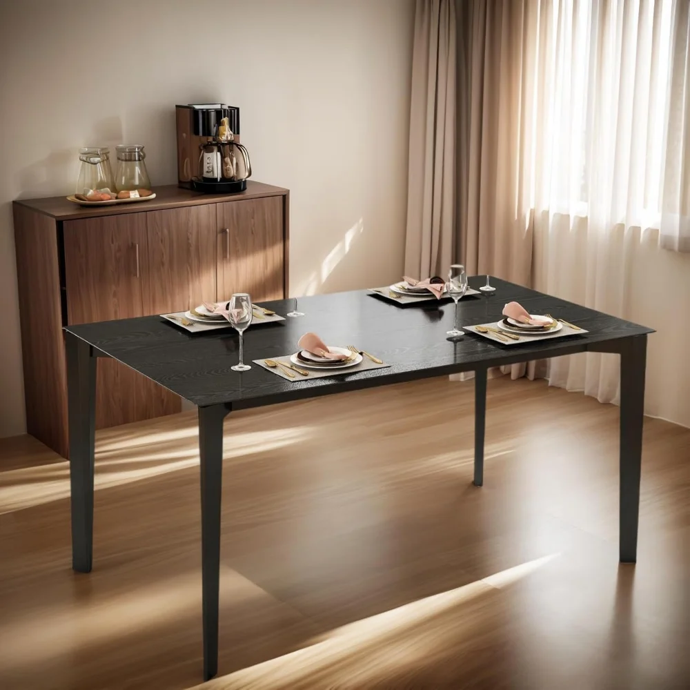 

Modern Rectangular Dining Table for 4-6 People 59" L Farmhouse Wooden Dining Table Black Kitchen Table