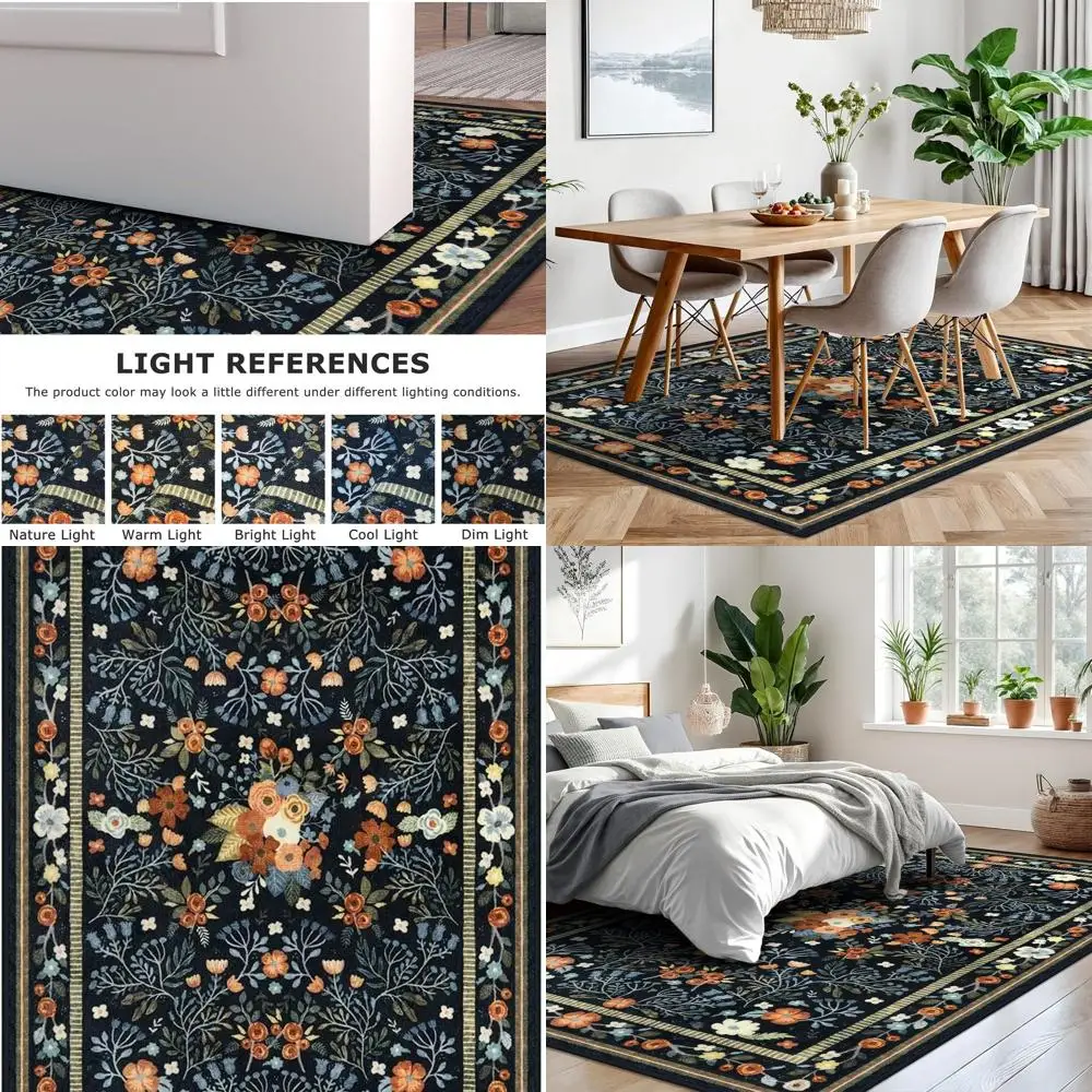 

5x7 Washable Non-Slip Floral Boho Rug for Living Room, Bedroom, Dining Room, and Office, Suitable for Kitchen Indoors, Lightweig