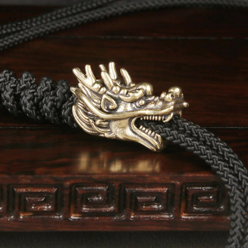 Mythical Beast Dragon Head Brass Knife Bead EDC DIY Paracord Pendant Jewelry Accessories Umbrella Rope Keychain Lanyard Hangings
