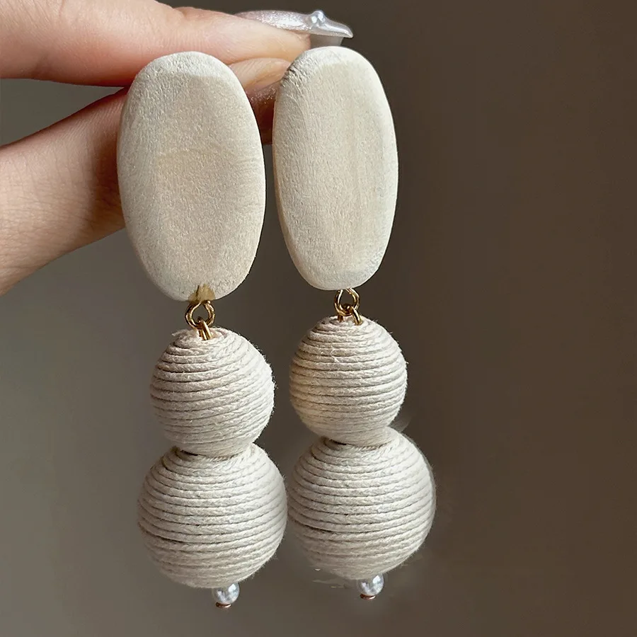 NISHIZAWA-Boucles d'oreilles en perles de bois simples pour femmes, boucles d'oreilles rétro, style de vacances, personnalité, mode