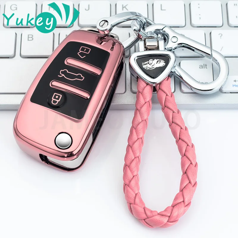 Dla Audi A1 A3 A4 A5 A6 A7 Q3 Q5 S6 B6 B7 B8 C6 8P 8V 8L TT RS Car Shell Keychain Protector TPU Folding Key Case Bag Cover