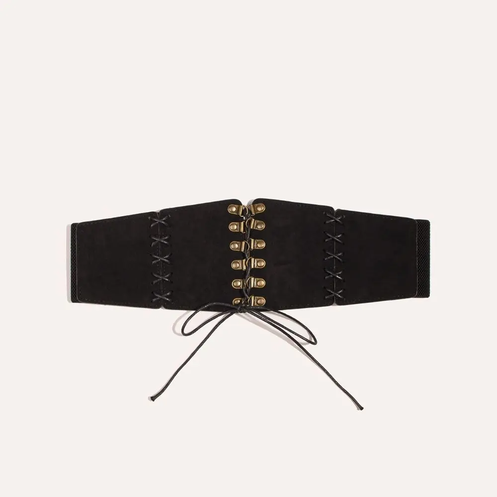 Punk Adjustable Elastic Cummerbunds PU Leather Solid Color Suede Wide Belt Elastic Waistband Waist Corset Girl