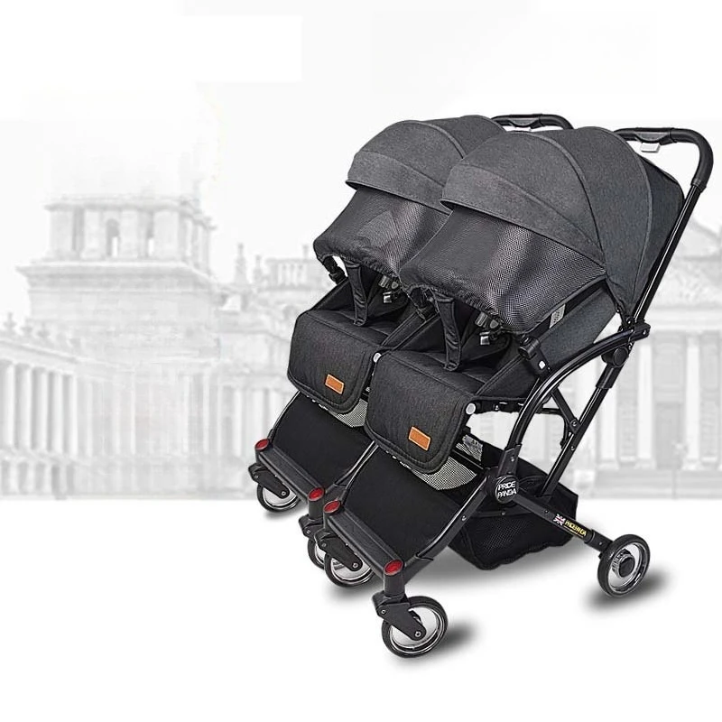 Newborn Twin Baby Stroller Lightweight Foldable Detachable Sitting and Lying High View Baby Double Stroller