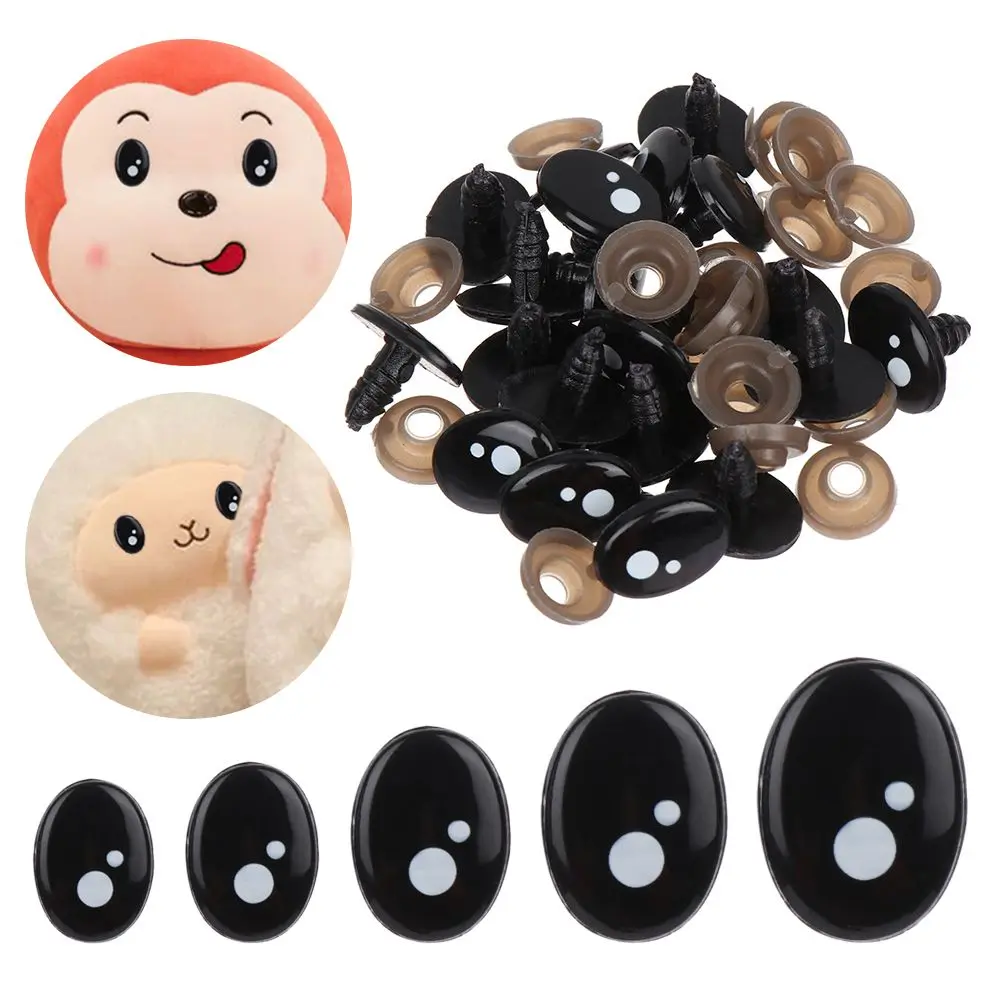 Ojos de seguridad ovalados de plástico negro para niños, 20/40 piezas, 7-12mm, oso blanco, Animal, marioneta, manualidades, Juguetes DIY, accesorios para muñecas de peluche