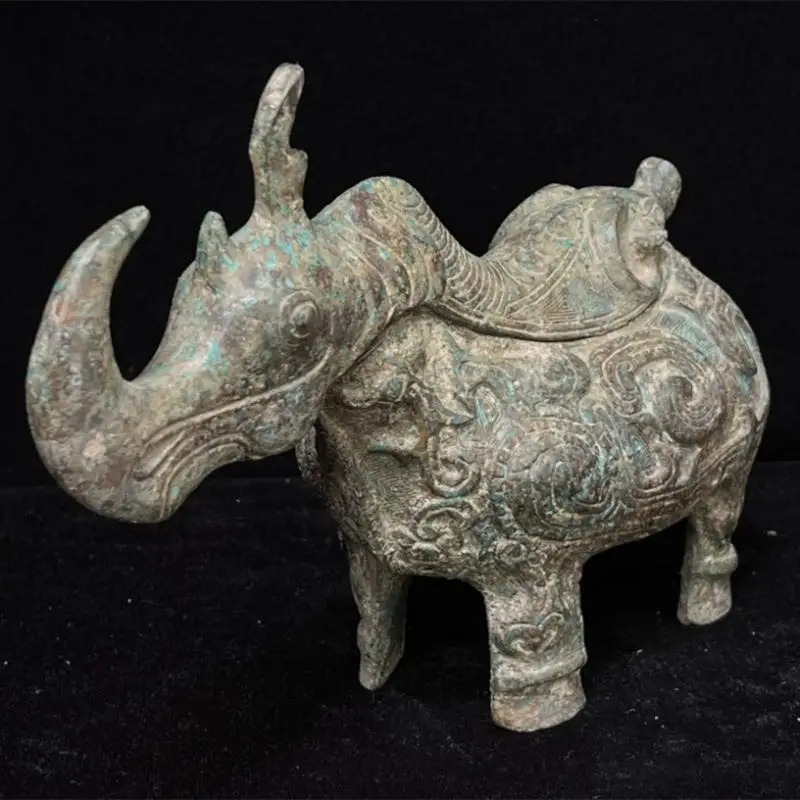 Bronze Rhinoceros Rhino Small Statue Office Desktop Ornaments Decoration Crafts Collection Metal Animal Figurines Toy Gifts