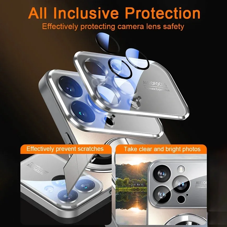AG Matte Lens Glass Protect Magnetic Phone Case,For iPhone 17 16 15 14 Pro Max 15 14 Plus 17Air  Magsafe Wireless Charge Cover view 3