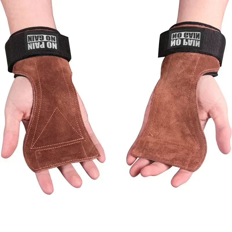 1 Pair Cowhide Workout Glove Grip Non-slip Weight Power Strap Weight Lifting Mat Hard Strap Workout Glove Palm Protection