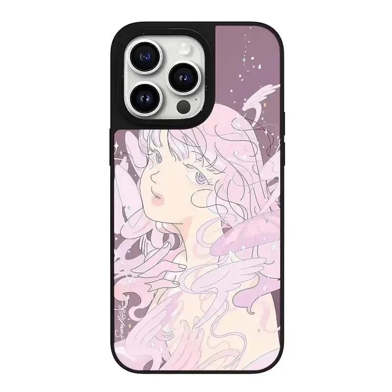 

Anime Girl Black Border Mirror Surface MagSafe Phone Case Cover for iPhone 11 12 13 14 15 Pro Max Case