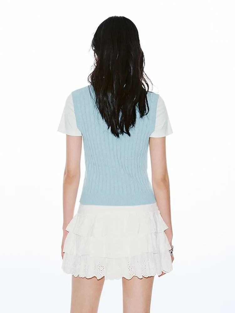 Fashionable Simple Color Block Knitted Sweater Spring New Arrival Women's round Neck Pullover French Style Twist Pattern view 4