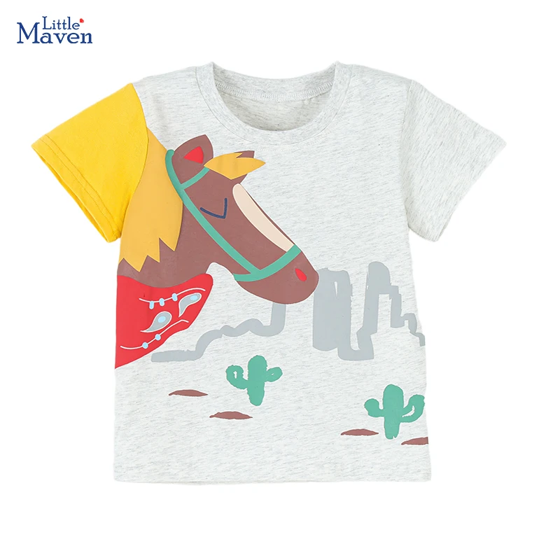 Little Maven Baby Jungen 2026 Neue Sommer-Kinderkleidung Oberteile Kinderkleidung T-Shirts Cartoon-Pferd-T-Shirts Teenager-T-Shirts