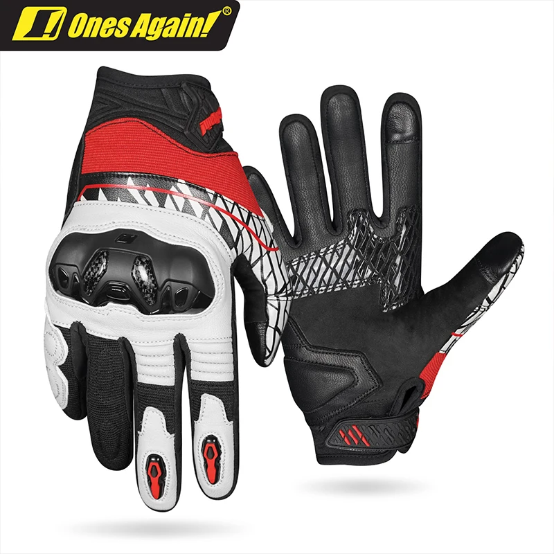 

Ones Again Motorcycle Goat Leather Gloves Soft Wear Resistant TPU Carbon Fiber Full Finger Gloves Racing Riding Leather Gloves