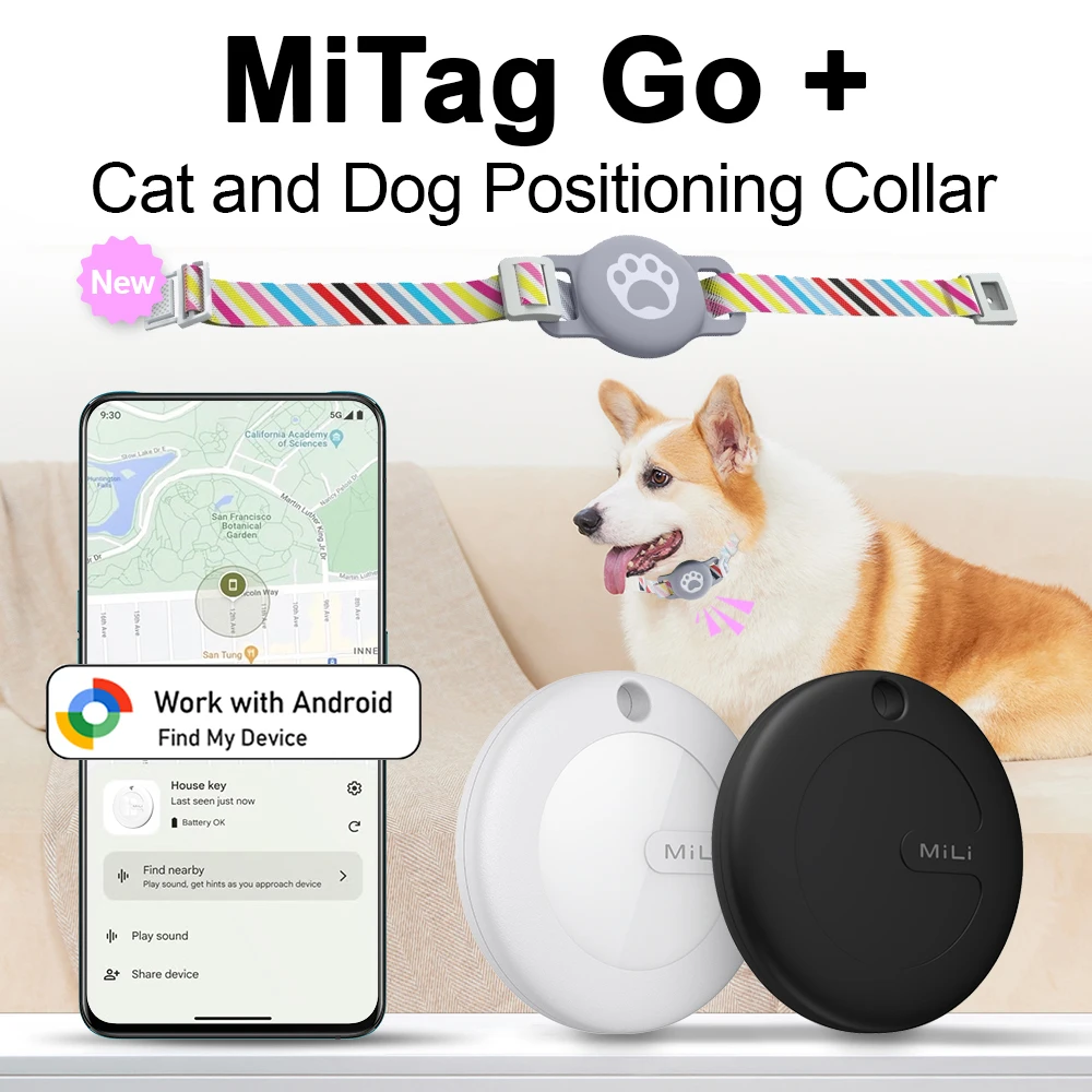 MiLi Tracker Device With Pet Collar For IOS & Google Find My Tracking Bluetooth Locator Anti-Lost Device Smart Bluetooth Tracker