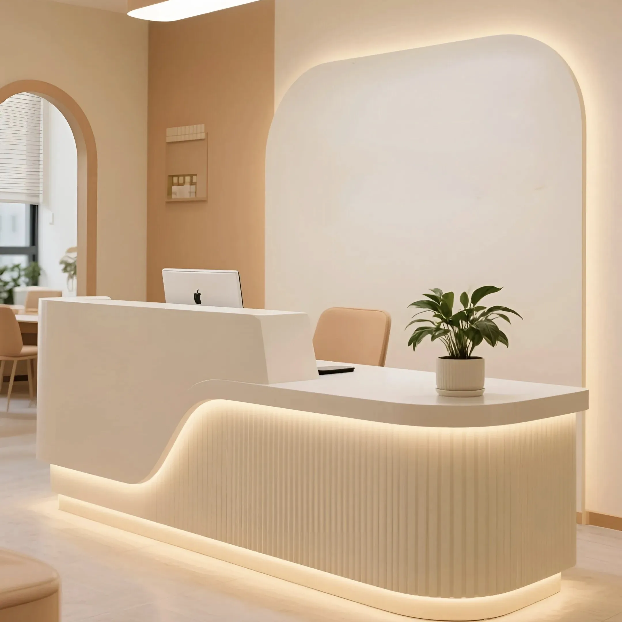 ^Luxury Curved Reception Desks Executive Beauty Aesthetic Company Reception Desks Display Best Mostrador Commercial Furniture