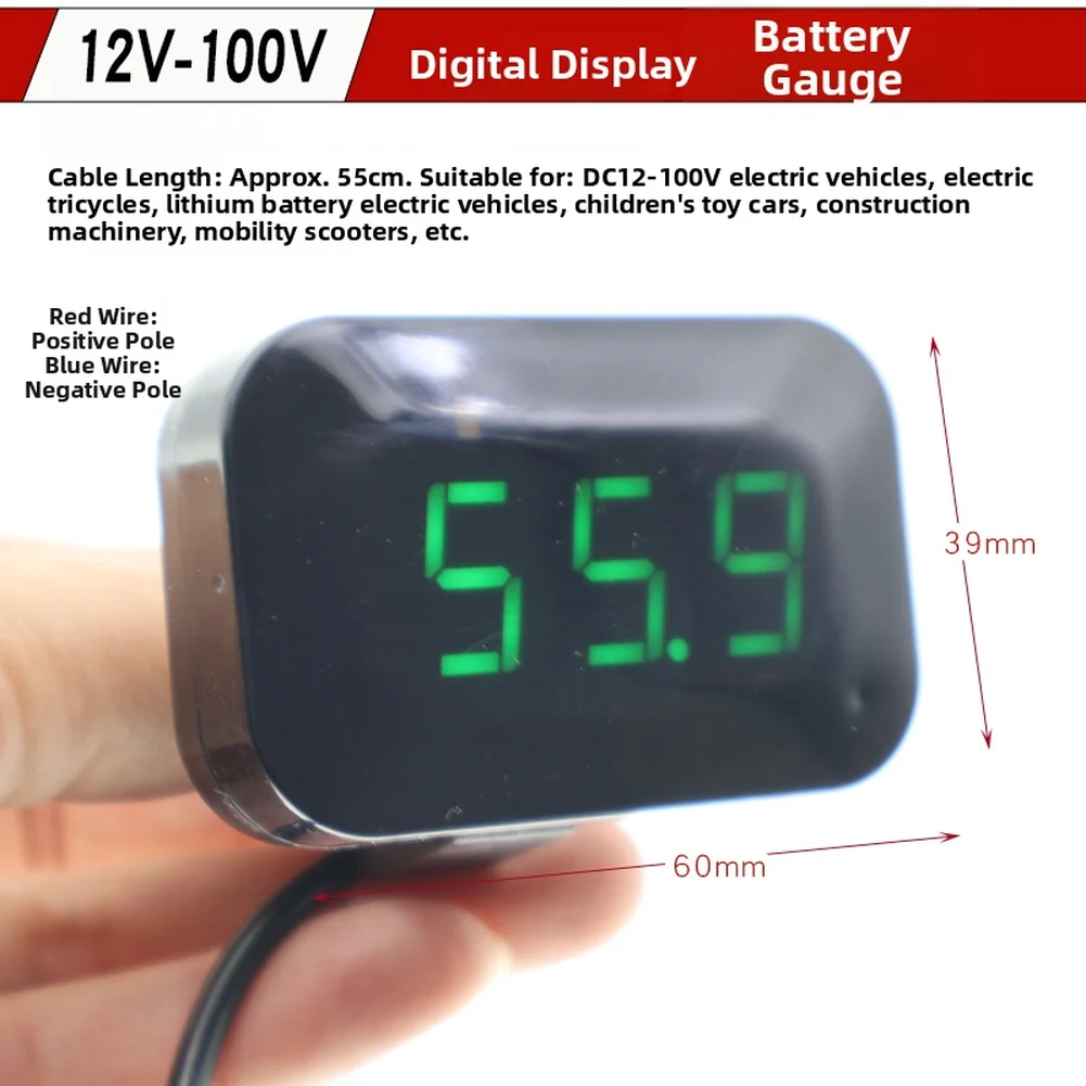 12V-100V Electric Vehicle Digital Voltmeter DC Lithium Battery Level Indicator For E-Bike Tricycle Scooter 48V 60V
