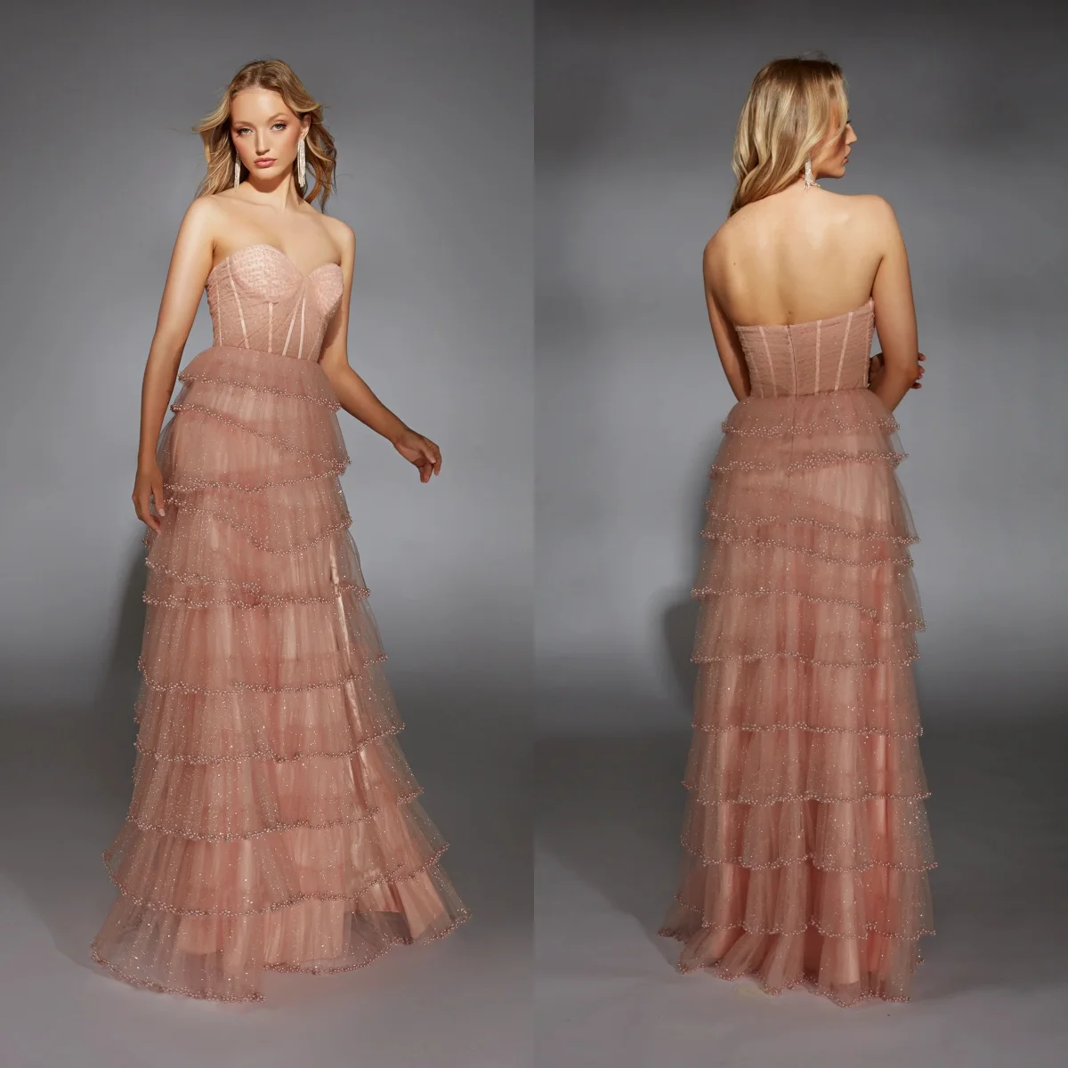 Princesa luz rosa vestidos de baile uma linha querida brilhante vestidos de noche em camadas lantejoulas personalizado vestidos de festa de baile