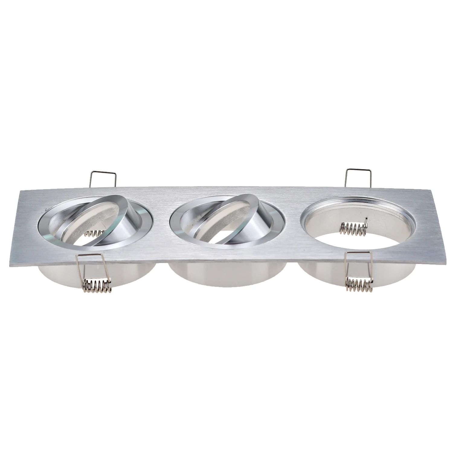 JOYINLED 3-Head Square Recessed Spotlight Frame with MR16 GU5.3 Lamp Holder, Silver 85mm Cutout LED Ceiling Downlight Fixture