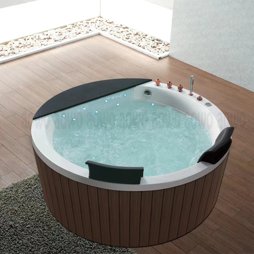 Inflatable 2 Person Outdoor Spa Jacu-zzier Round Massage Whirlpool Bathtub Waterfall with Color LED Lights High-end Acrylic