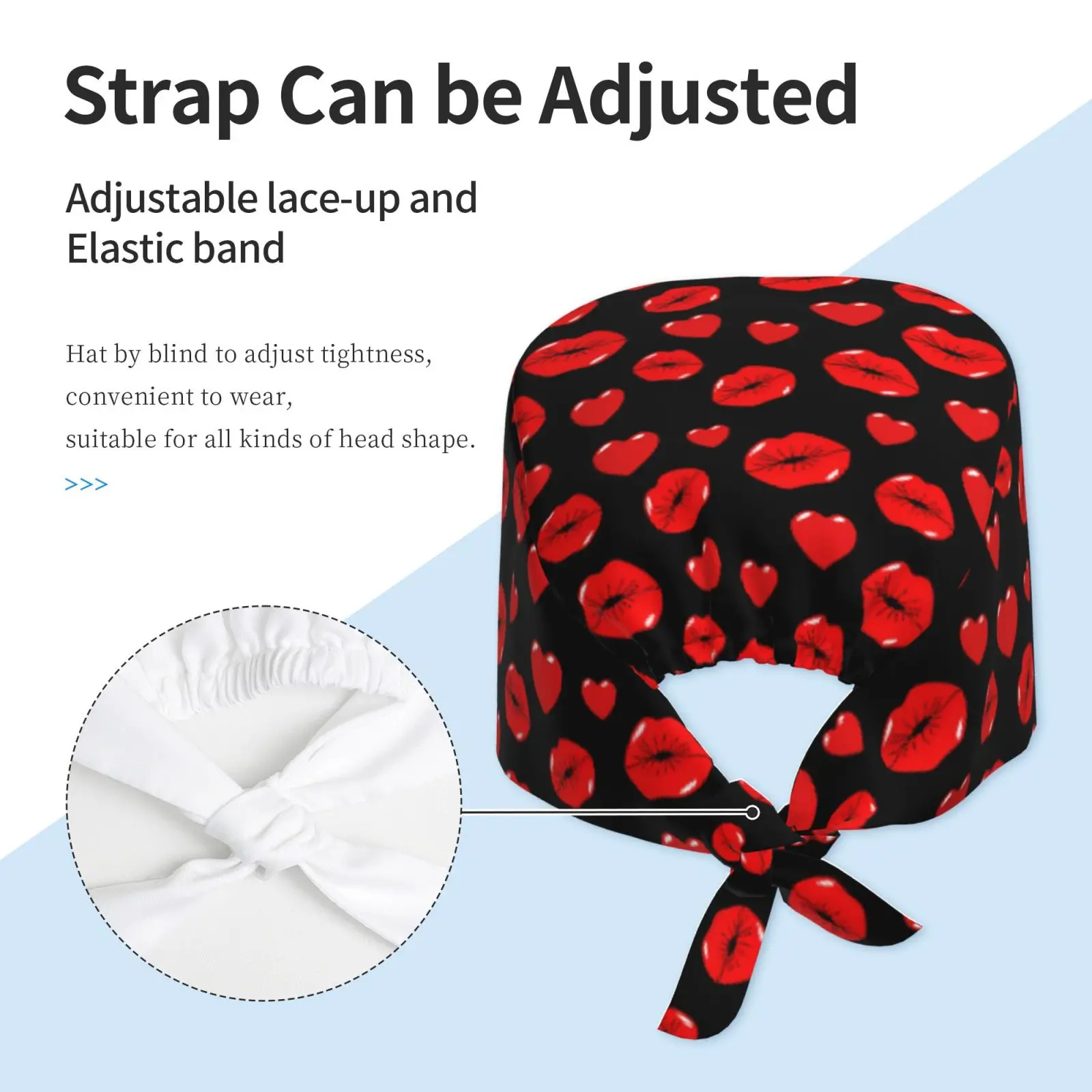 Red Lip Print Cleaning Work Cap Cool Men's and Women's Cartoon Scrubbing Cap Surgical Cap Nurse Scrubbing Cap Dentist Cap