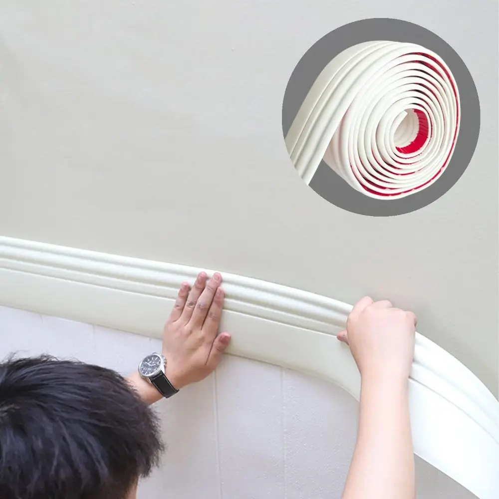 DIY 1M/Roll Baseboard Molding Trim Self Adhesive Anti-collision Wall Baseboard Flexible Thickened Corner Line Home Decor