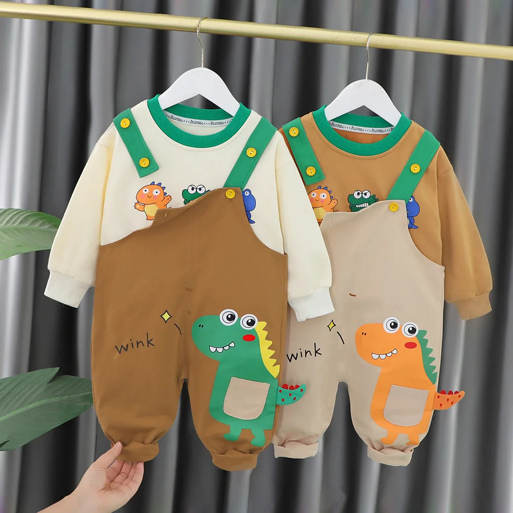 Autumn Baby Clothes For Boys Cartoon Dinosaur Tops Overalls 2Pcs/Sets Children Casual Costume Infant Outfits Kids Tracksuits