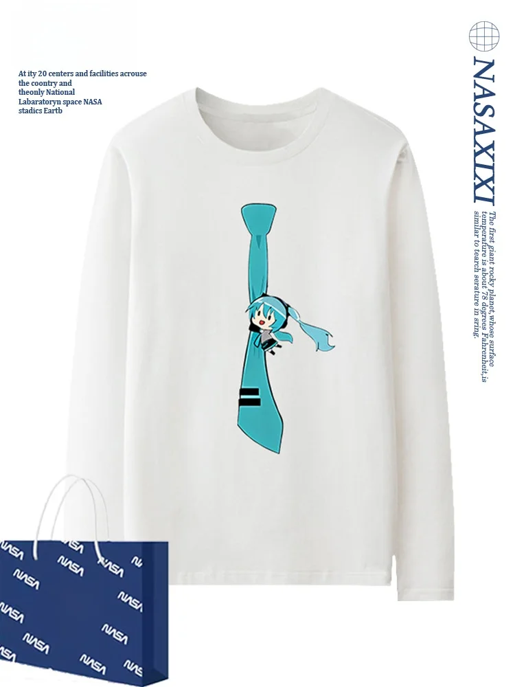 秋の長袖メンズ-tシャツ-コラボレーション-ボーカロイド-未来漫画アニメプリント-コットン通気性ベースシャツ